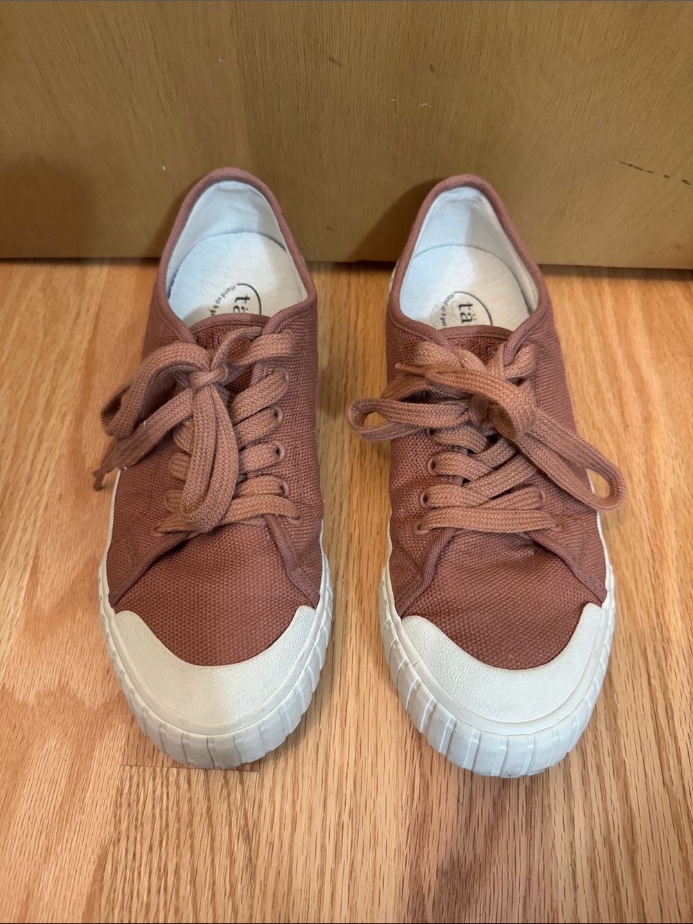 Taos Footwear Rust Canvas Sneakers with White Toe Caps